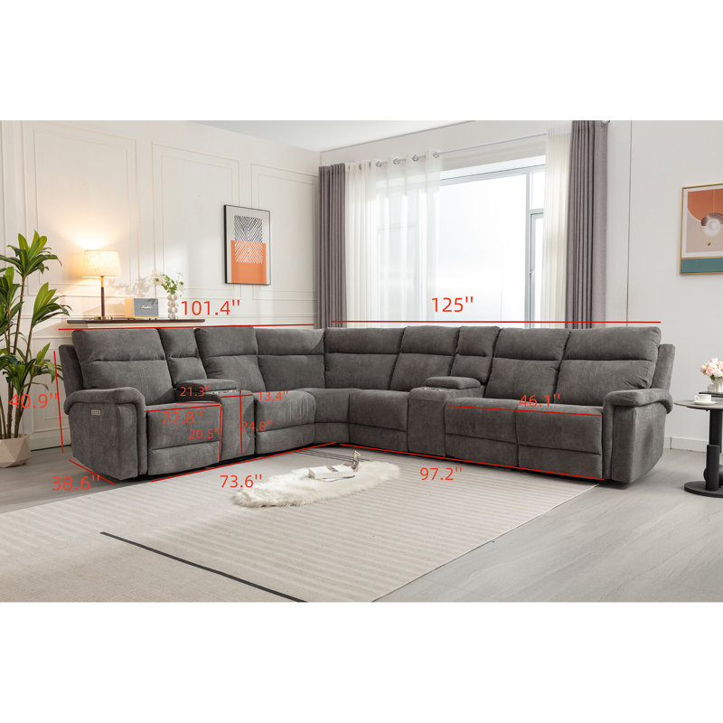 8 Piece Cushion Back Power Reclining Sectional with Adjustable Lumbar Support Headrest Latitude Run